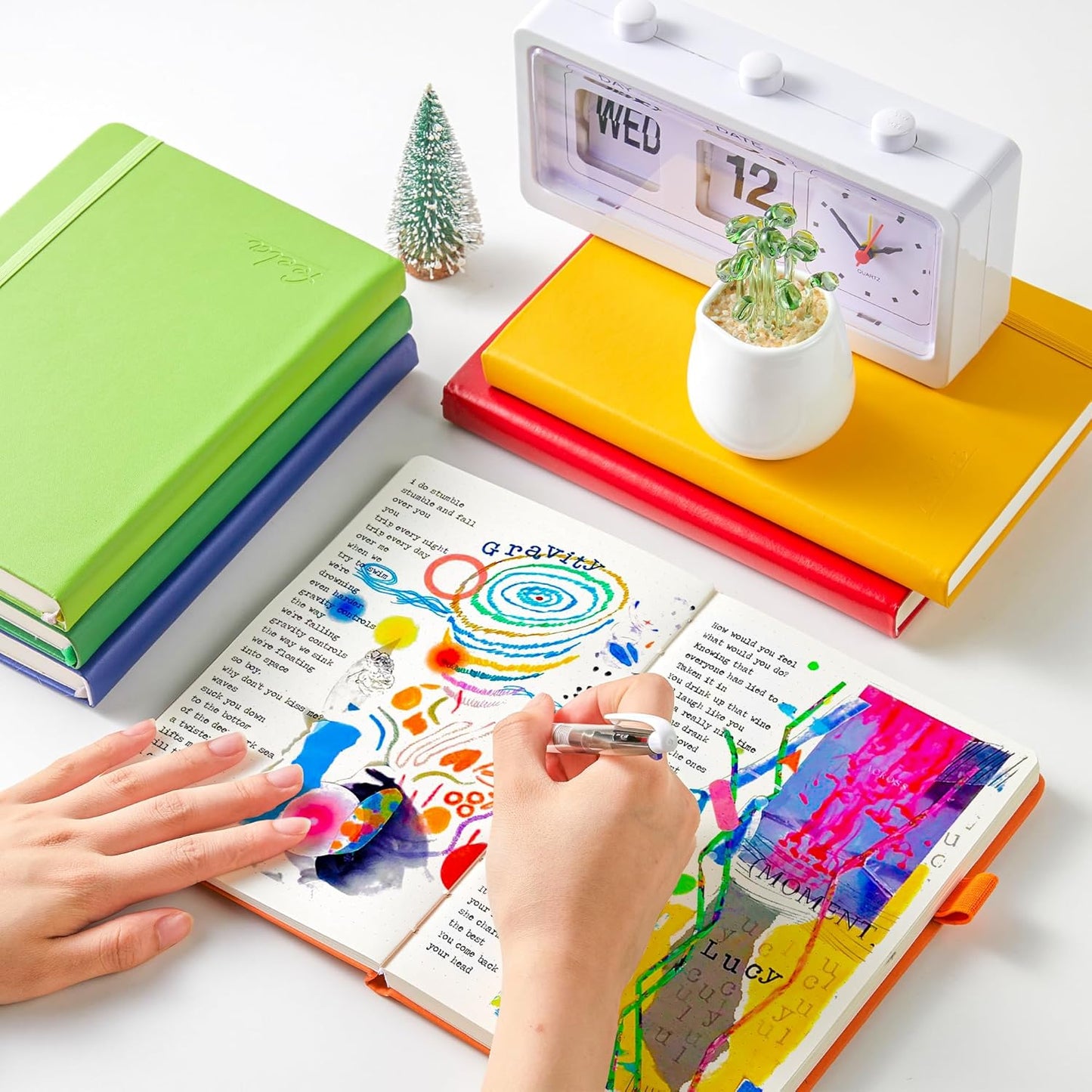 Dotted Journal Kit, Feela Dot Grid Journal Hardcover Planner Notebook Set For Beginners Women Girls Note Taking with Journaling Supplies Stencils Stickers Pens Accessories, A5, 224 Pages, Yellow