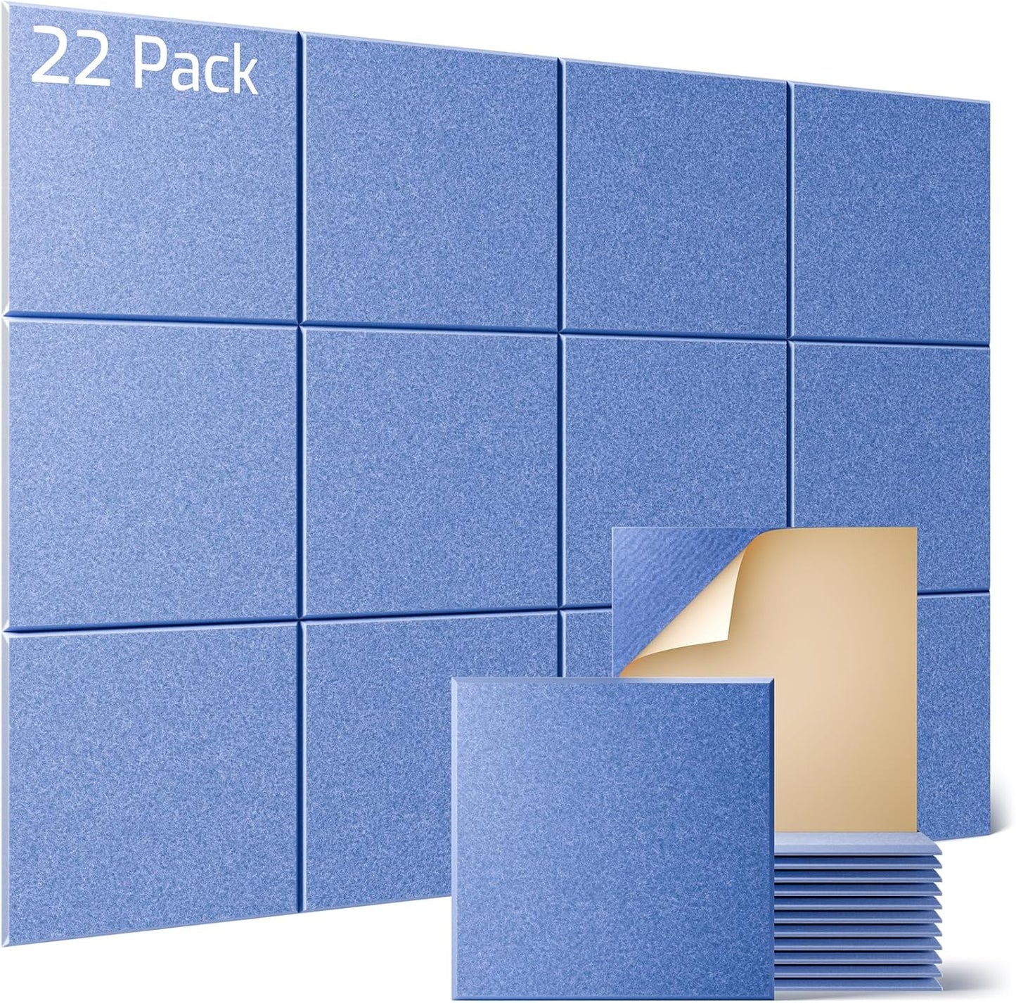 Sonicism 22 Pack Acoustic Wall Panels with Self-Adhesive, 12" X 12" X 0.4" Sound Proof Foam Panels, Decorative Soundproof Wall Panels, Sound Proof Absorbing Tiles for Home & Offices, Sky Blue