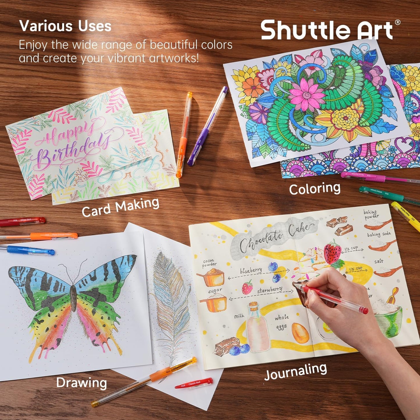 Shuttle Art Gel Pens, 120 Pack Gel Pen Set Packed in Sturdy Box, 60 Unique Colors with 60 Refills for Adults Coloring Books Drawing Doodling Crafts Scrapbooking Journaling