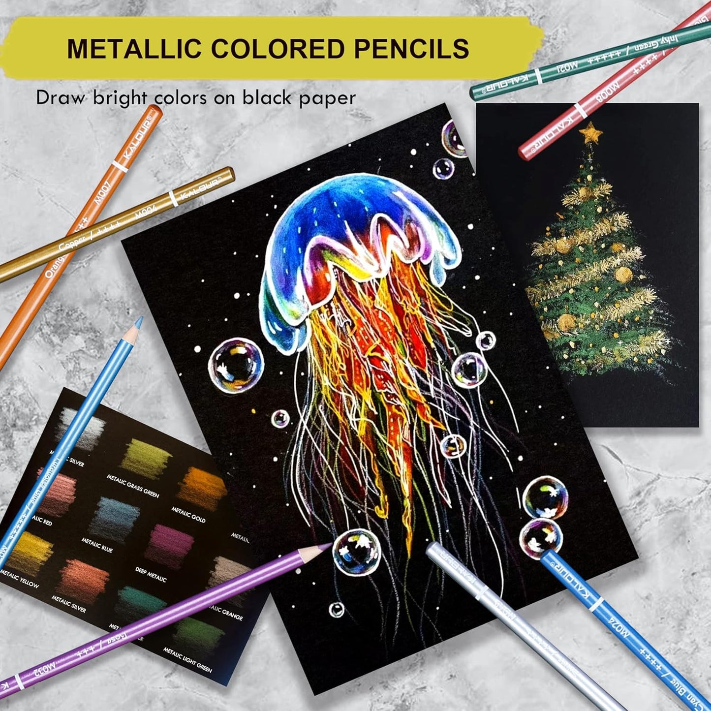 KALOUR 72 Piece Metallic Colored Pencils, Soft Core with Vibrant Color,Ideal for Drawing, Blending, Sketching, Shading, Coloring for Adults Artists Beginners