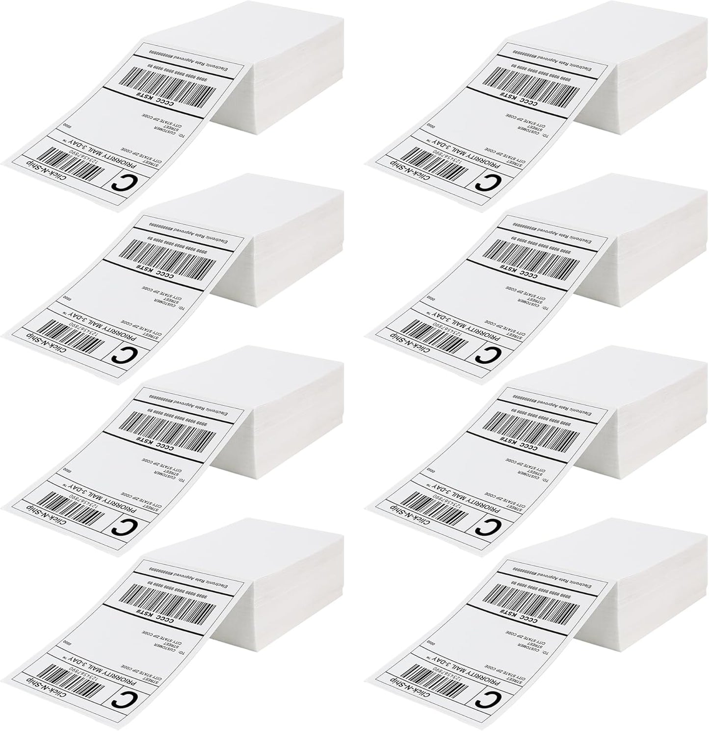 DGBDPACK Fanfold Direct Thermal Shipping Labels 4''x6'' 2400 Labels/8 Stacks (300 Pcs per Stack), Compatible with Zebra Rollo Beeprt Printer Ultra Adhesive
