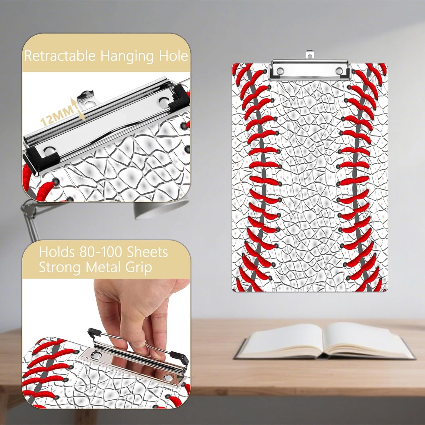 Baseball Plastic Clipboards,Decorative Plastic Acrylic Clipboard for Teacher Social Worker Students Office Supplies 8 * 12