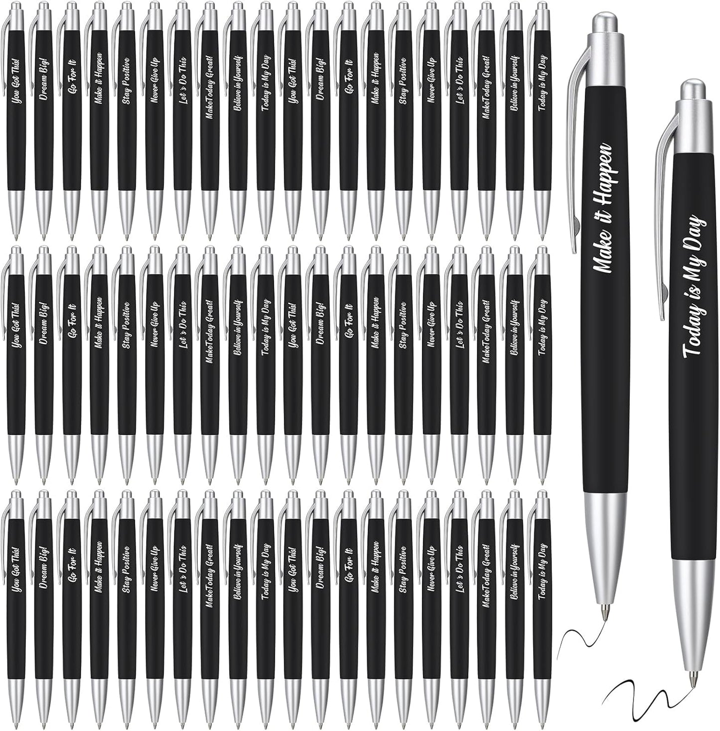 Yeaqee 100 Pcs Inspirational Pens Employee Appreciation Back to School Gifts Motivational Thank You Metal Greeting Quote Ballpoint Pen for Coworker Teacher(Black,Inspirational)