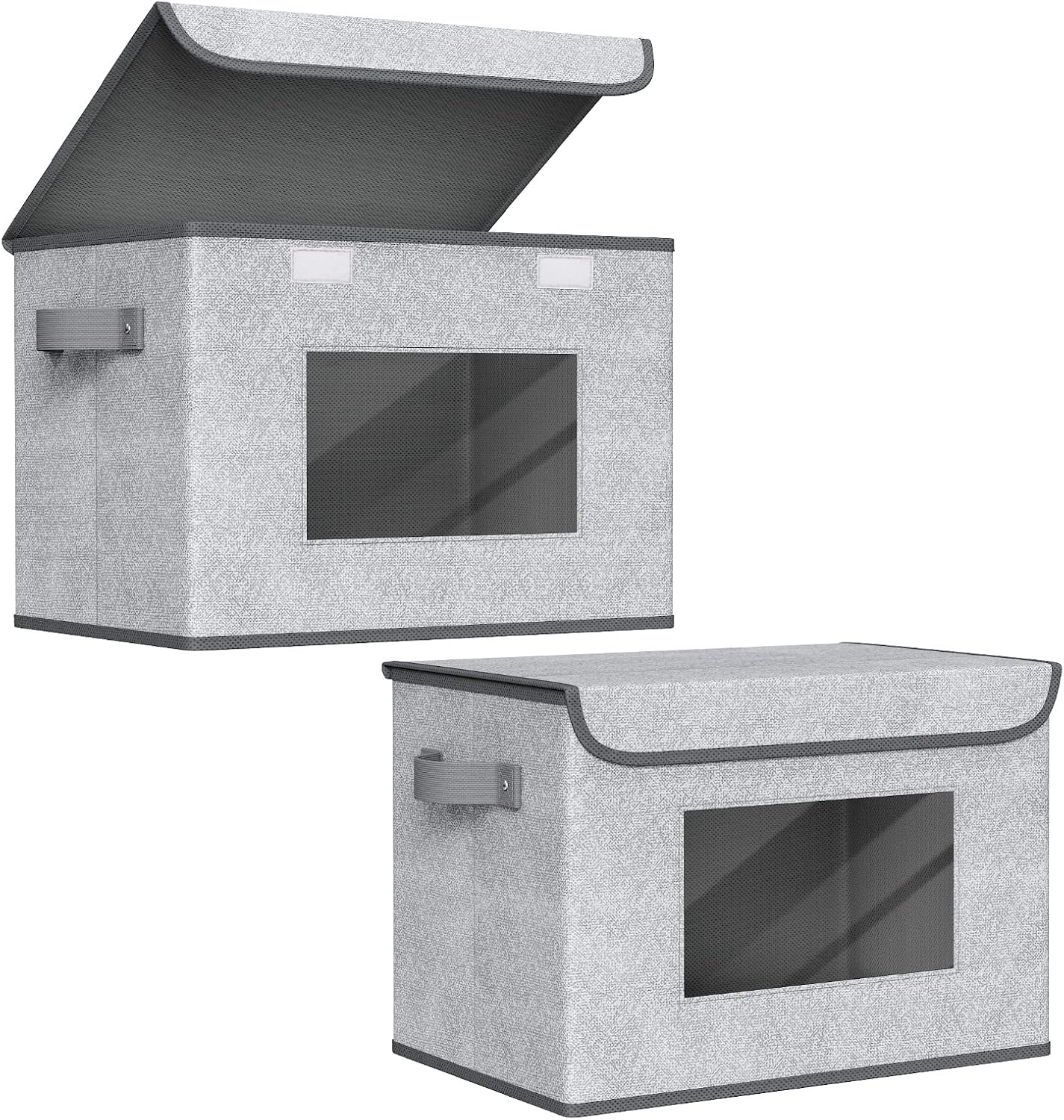 Univivi Larger Fabric Collapsible Storage Bins [2-Pack] Foldable Storage Boxes with Lids, Storage Cube Organizer Basket for Home, Closet, Bedroom (Gray, 17“ x 12” x 12")