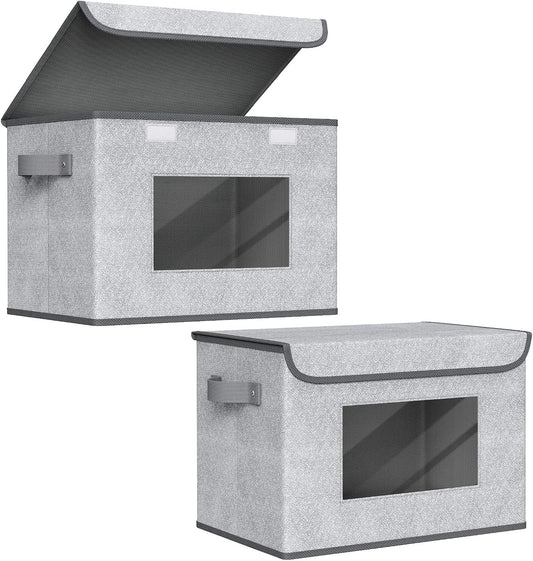 Univivi Larger Fabric Collapsible Storage Bins [2-Pack] Foldable Storage Boxes with Lids, Storage Cube Organizer Basket for Home, Closet, Bedroom (Gray, 17“ x 12” x 12")