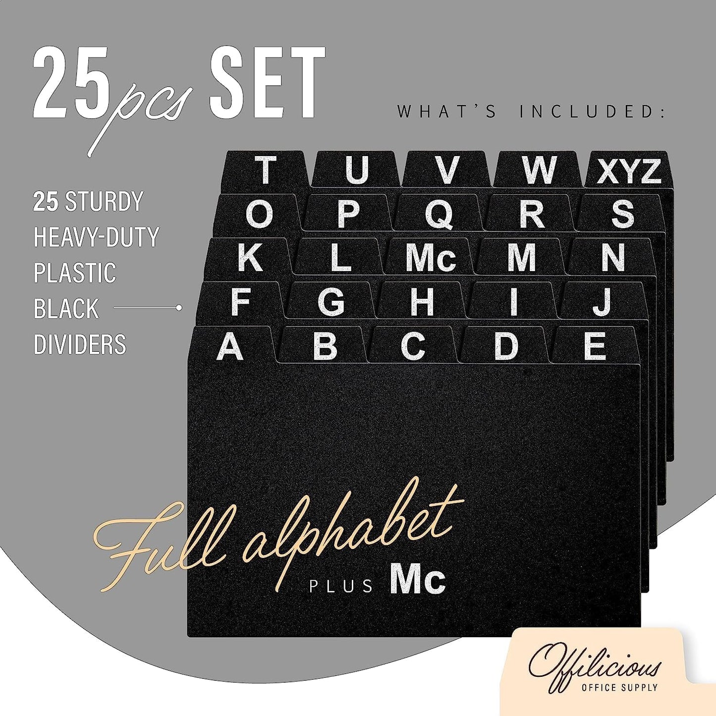 4x6 Index Card Holder Dividers - 25 Plastic Black Index Card Dividers with Alphabet Tabs - Index Card Organizer, Index Cards, Index Card File Box, Trading Card Dividers, 5 Tab Dividers