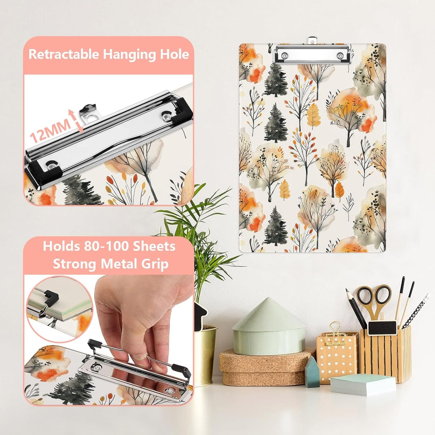 Autumn Trees Plastic Clipboards,Cute Fashion Clipboard Decorative 8.5" x 12.5"Standard A4 Size Clipboards,Acrylic Clipboard for Teacher,Social Worker,Students,Nurse,Office Supplies