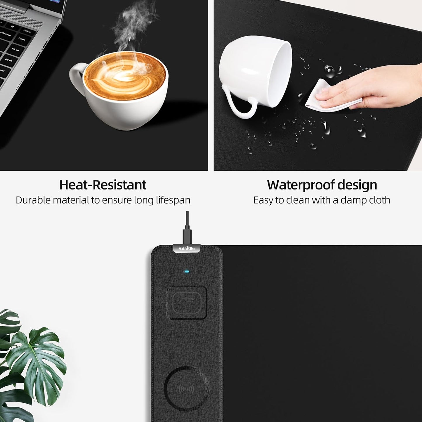 Mouse Pad with Wireless Charging, Gaming Mouse Pad with Ultra-Smooth Surface, Large XXL Desk Mat, Non-Slip Mouse Mat, Waterproof Computer Keyboard Pad for Gaming, Desk, Office, PC, 800x300x4MM, Black