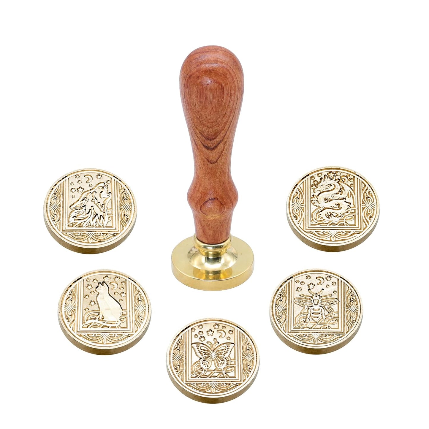 SWANGSA Wax Seal Stamp Set, Vintage 6 Pieces Sealing Wax Stamp Heads and 1 Wooden Handle for Wedding Party Invitations, Letters, Envelopes, Christmas (Starry Animals Set)