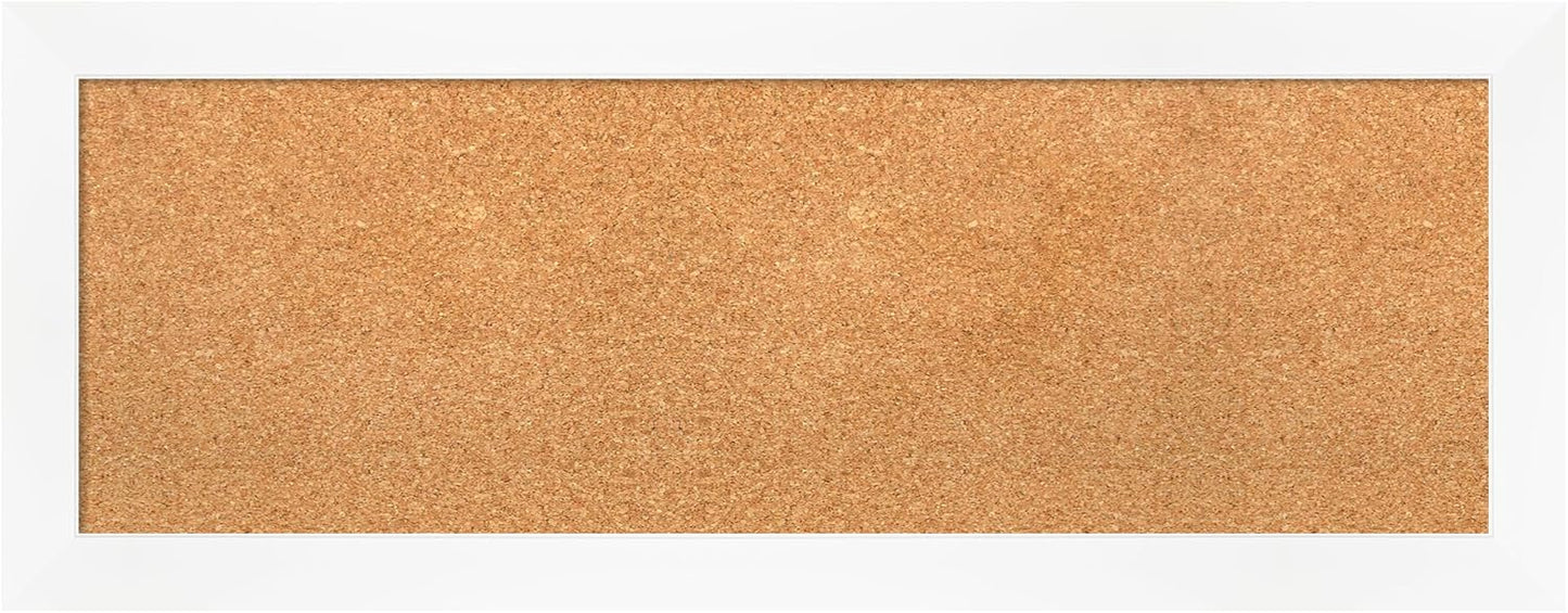 Amanti Art Natural Cork Board for Wall, 15x39 Vision Board with White Frame, Medium Corkboard Office Decor for Home Organization, Modern Corkboard Pinboard to Display Items for Home Organization in