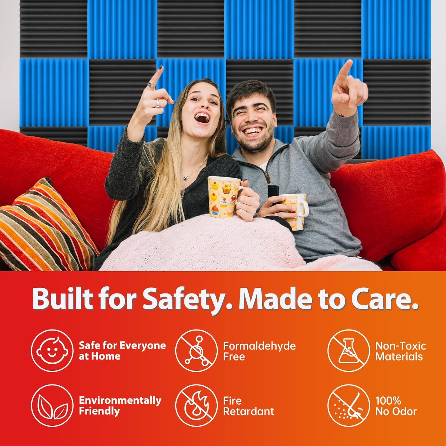 12 Pack Acoustic Panels – Sound Proof Foam Panels for Wall 12"x12"x1", Flame Retardant Wedge Acoustic Foam, High-Density Sound Absorbing Panels for Home Studio(Blue, 1" Thick 12 Pack)