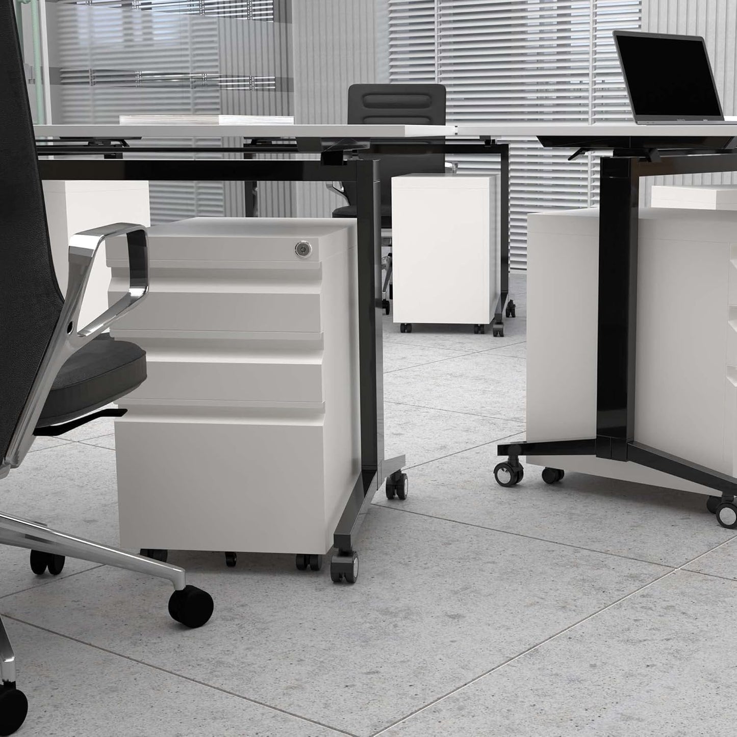 Aobabo 3 Drawer File Cabinet with Lock,Metal Filing Cabinet with Wheels for Home Office & Business Enterprise, Legal/Letter Size, Fully Assembled Except Wheels, White