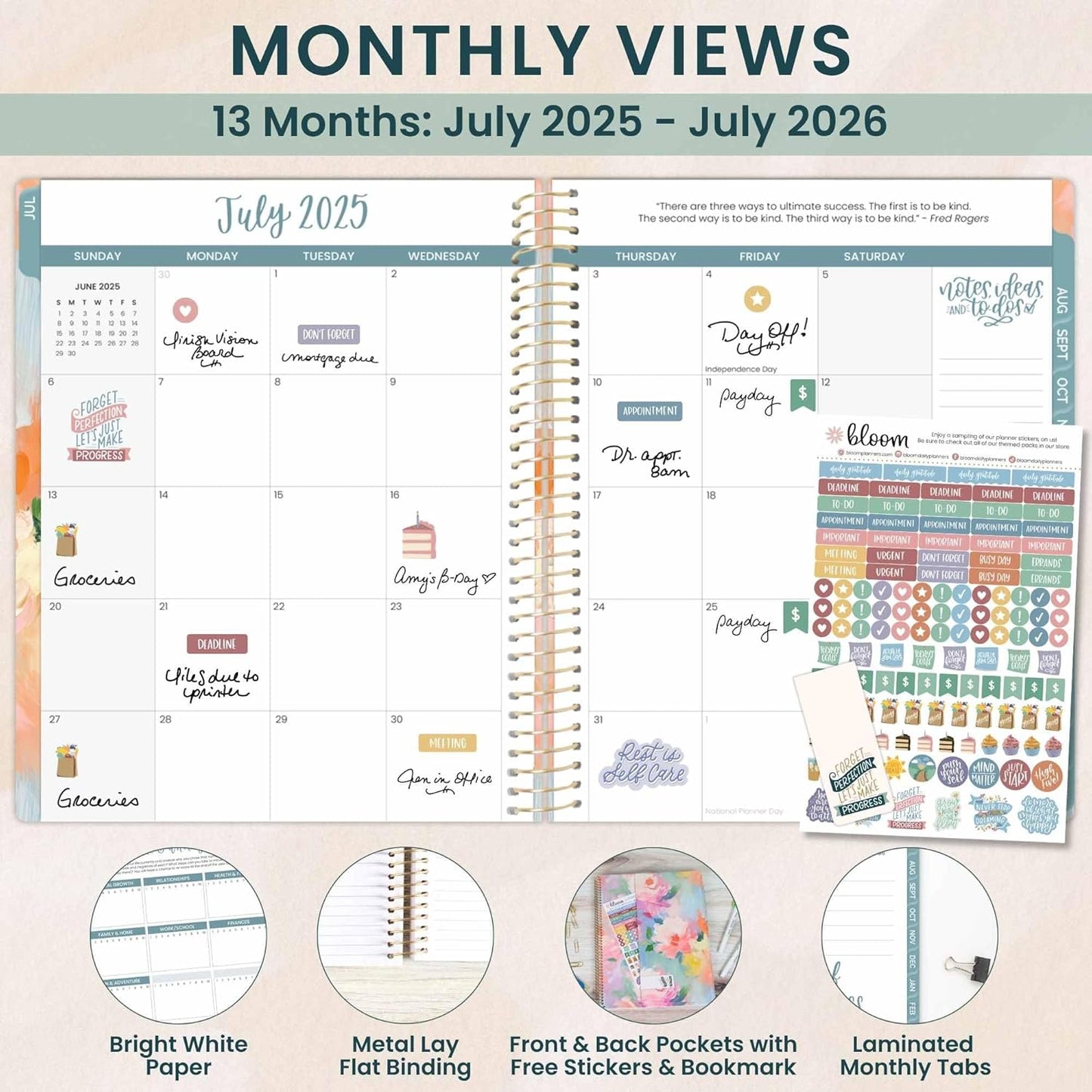 bloom daily planners 2025-2026 (8.5" x 11") Academic Year Day Planner (July 2025 - July 2026) - Weekly & Monthly Dated Agenda Organizer with Stickers & Tabs - Painted Peonies