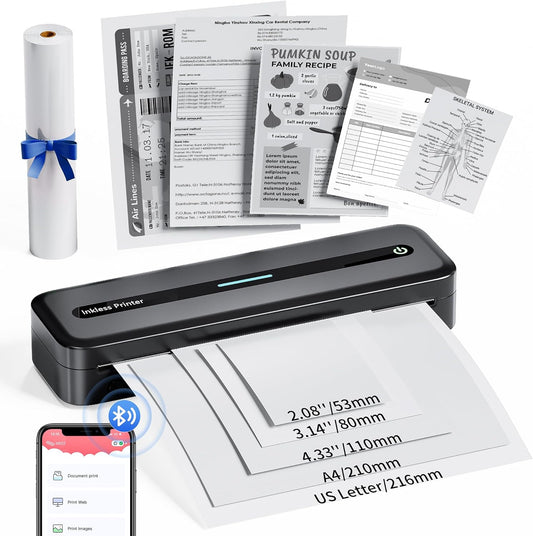 COLORWING Portable Printers Wireless for Travel, 300DPI Mini Compact Inkless Printer, Thermal Bluetooth Printer Compatible with Android and iOS Smartphone & Tablet & Laptop - Black