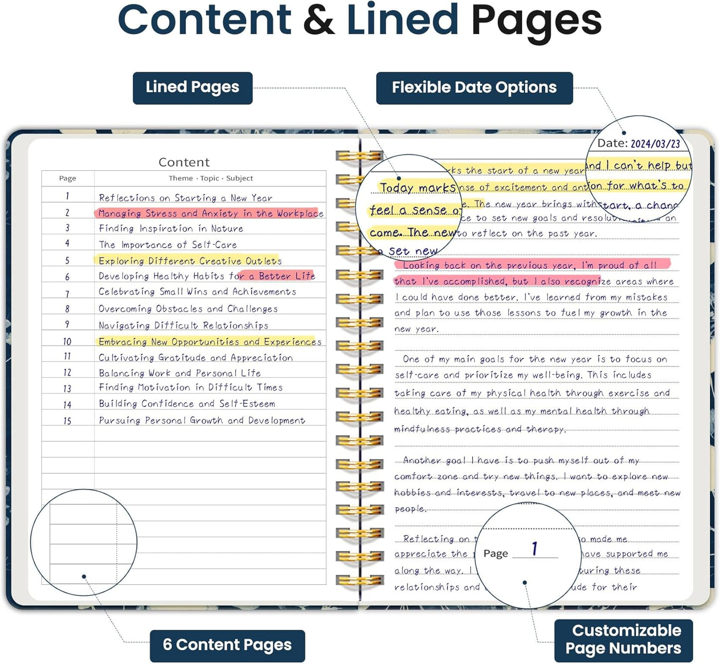 Lined Spiral Notebook Journal for Work, 300 Pages Thick B5 (7.1"x10") College Ruled Journal for Women & Writing, Hardcover Notebook for Note Taking, Perfect for Office Home School, Rustic Bloom