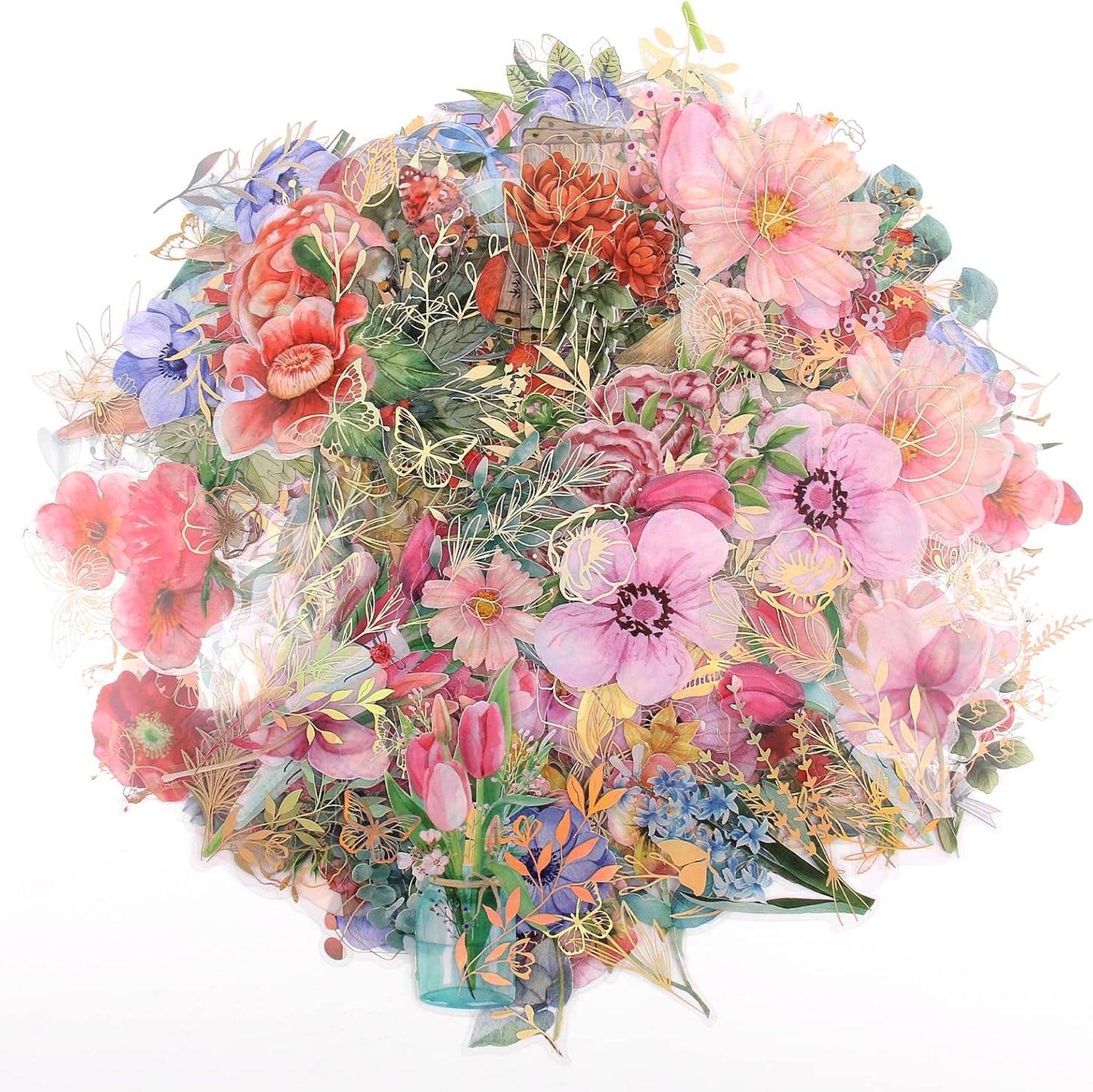 Dizdkizd Gilding Flower Stickers (240 Pieces) - Glitter Watercolor Transparent Stickers for Card Making Scrapbooking Envelopes Wrapped Gifts Arts and Crafts Journaling