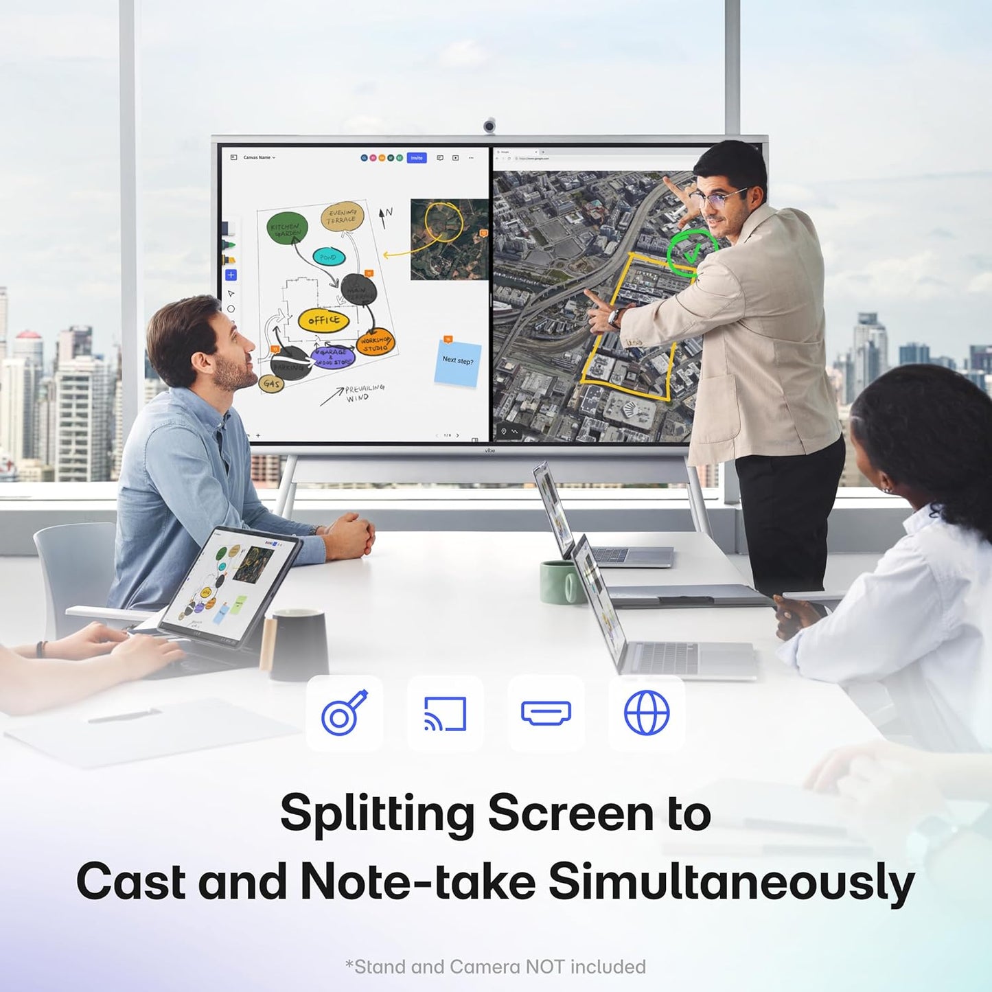 Vibe S1 4K UHD Smart Board, 55 Inch Digital Whiteboard for Office and Classroom, Electronic Presentation Meeting Device for Hybrid Work, Interative Touchscreen Display, Chrome OS and 250+ Free Apps