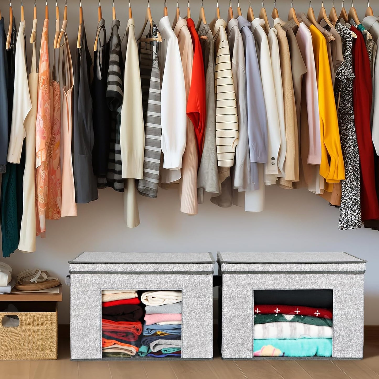 Univivi Foldable Fabric Storage Boxes Large Storage Bins with Lids [4-Pack] Collapsible Storage Cubes Organizer Containers Organization Baskets for Home, Bedroom, Closet (Gray, 17“ x 12” x 12")