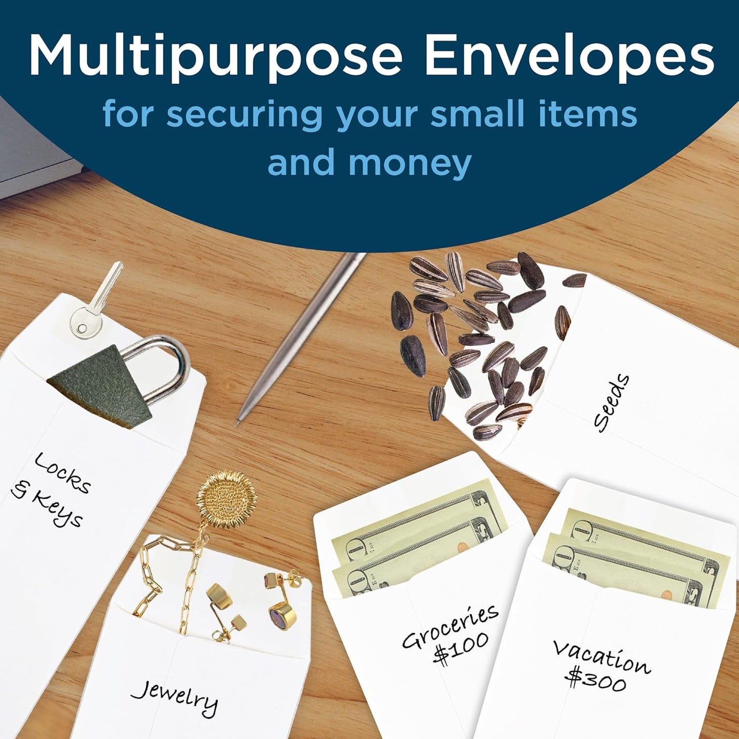 Guardian #7 Paper Coin Envelopes - Made in America with Gummed Flaps, Pack of 500 Blank Cash Envelopes for Coins, Receipts, Seeds, Small Parts Storage, and More, 3 ½ x 6 ½ Inches, White