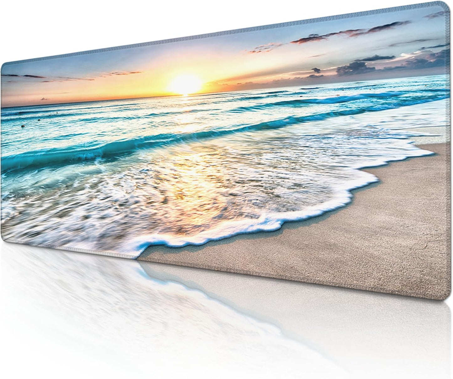 Mouse Pad with Beach View – Sunrise Scenery Desk Pad – Portable Computer Mousepad – Gaming, Office, Waterproof, Non-Slip, Stitched Edges 31.5 x 11.8inches x 3mm