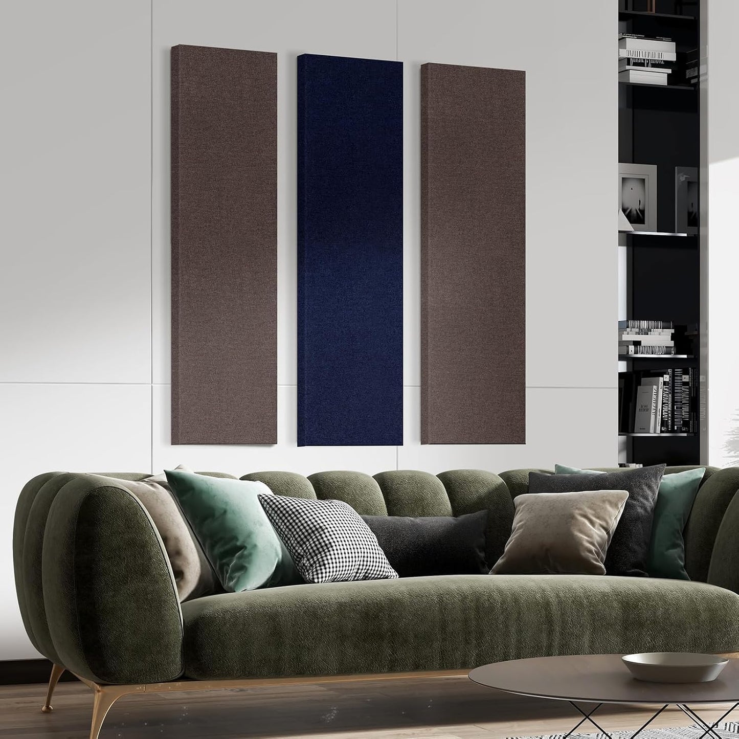 UMIACOUSTICS 2 PCS Fiberglass Acoustic Panels, 48x12x2 Inches Sound Absorbing Panels, Self-adhesive Sound Proof Panels for Studios, Office, Home Theater.Deep Blue