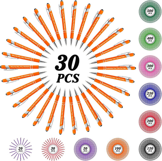 Max 500 Pcs Personalized Pens Bulk, Custom Pens with Free Engraving, Customized Stylus Tip Ballpoint Pen with Your Name Massage Text for School Office Business Graduation Anniversaries-30 Packs