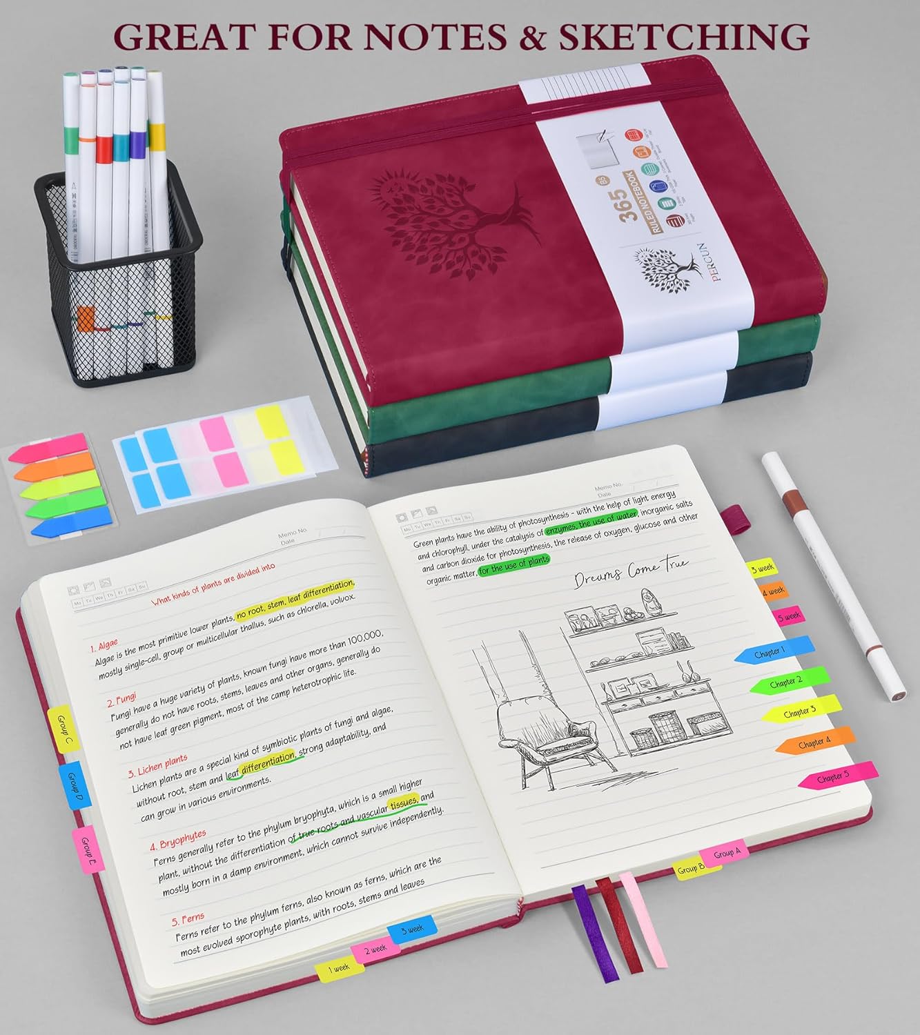 B5 Lined Journal Notebook - 365 Page Large Leather Journals for Writing Women Men，Hardcover Notebook with 100Gsm Thick Pages，Daily Diary for Travel, Work，School，College Ruled (7.6" x 10.3")