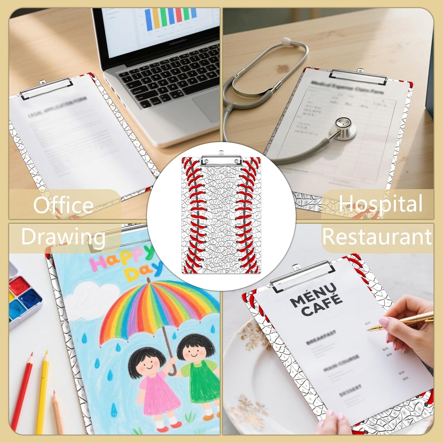 Baseball Plastic Clipboards,Decorative Plastic Acrylic Clipboard for Teacher Social Worker Students Office Supplies 8 * 12