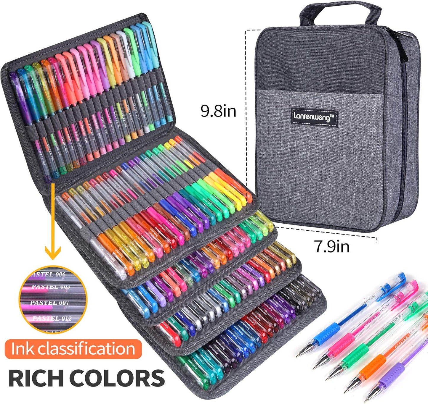 200 Pack Gel Pen Set 100 Colored Gel Pen with 100 Refills,Glitter Gel pens 40% More Ink with Canvas Bag for Kids Coloring Books Drawing Crafts Scrapbooks Journaling Planner