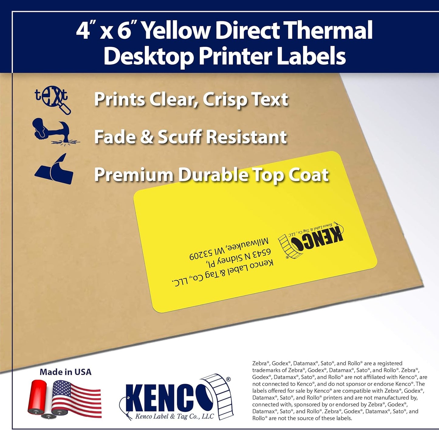 4" X 6" Direct Thermal Perforated Stickers Labels for Shipping Labels, Inventory, and Color Coding - Compatible with Zebra, Rollo, Godex and More (Yellow, 12 Rolls)