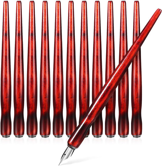 Gadpiparty 12-Piece Wooden Dip Pen Holder Set for Calligraphy, Drawing & Illustration - Portable Dark Red Penholder with Comfort Grip, Ideal for Ink Writing & Sketching