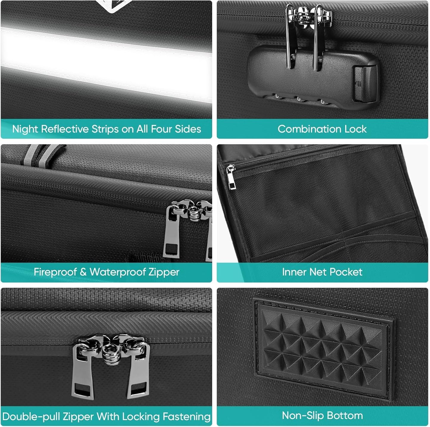 BALEINE Fireproof Document Box with Lock, Portable Fireproof Document Bag Waterproof Fire Proof File Boxes for Documents, File Organizer Box for Important Paperwork (Black, 16''x12.5''x11.5'')