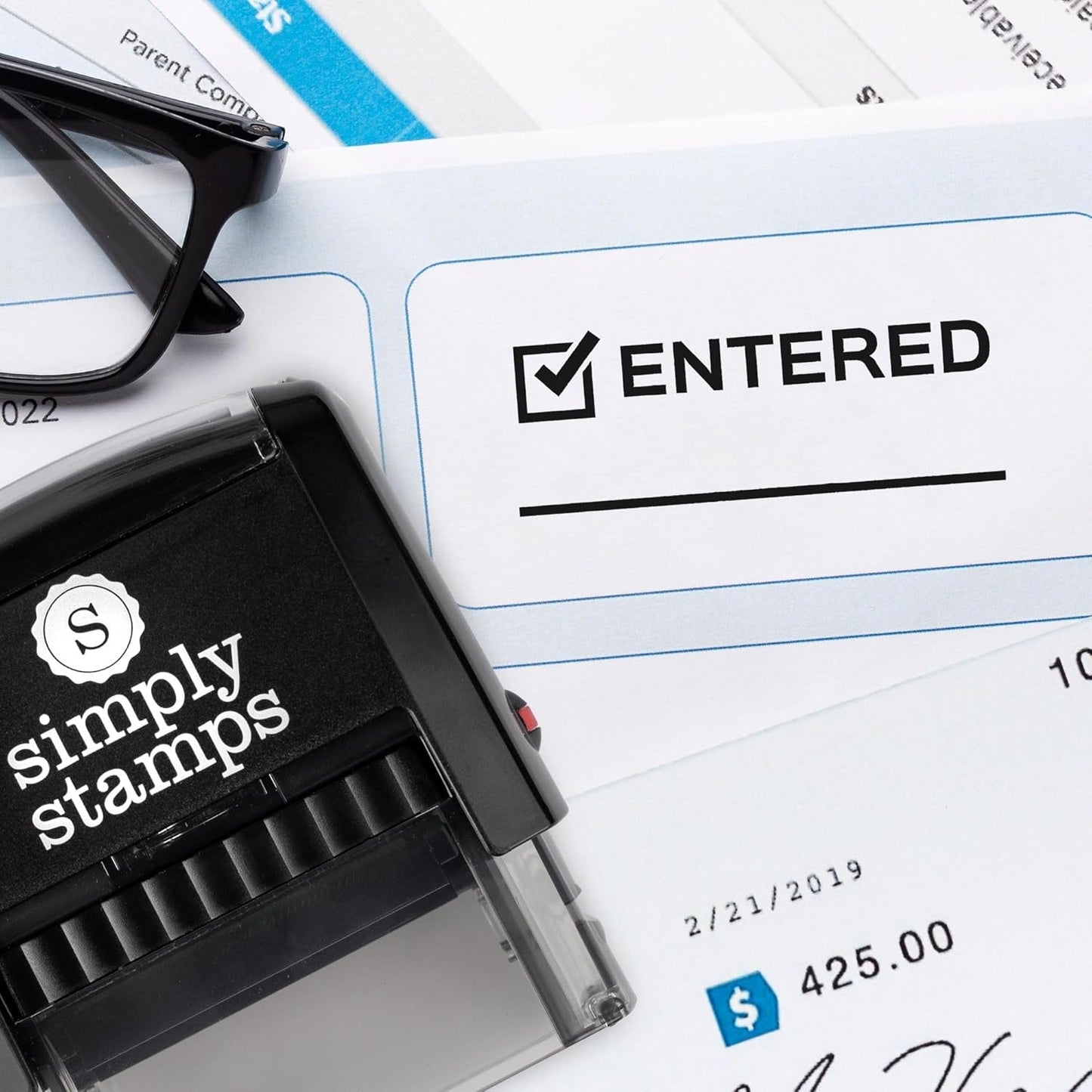 Entered Office Stamp | 4 Different Sizes | 20 Designs | Multiple Color Options | Perfect for Quick Validation of Office Documents (Entered, Medium)