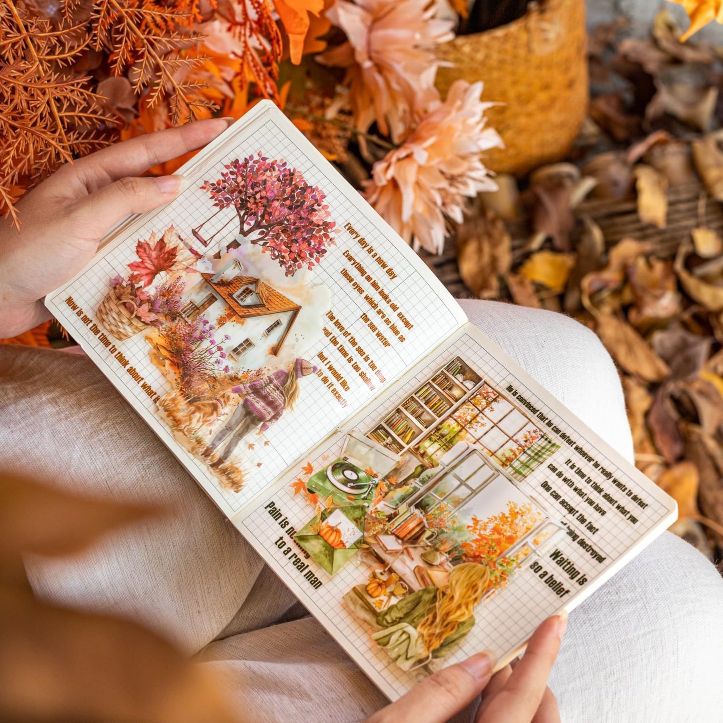 Autumn Diary PET Stickers Set, 100 Pcs Fall Ephemera for Scrapbooking, Journaling, DIY Crafts, and Art Supplies