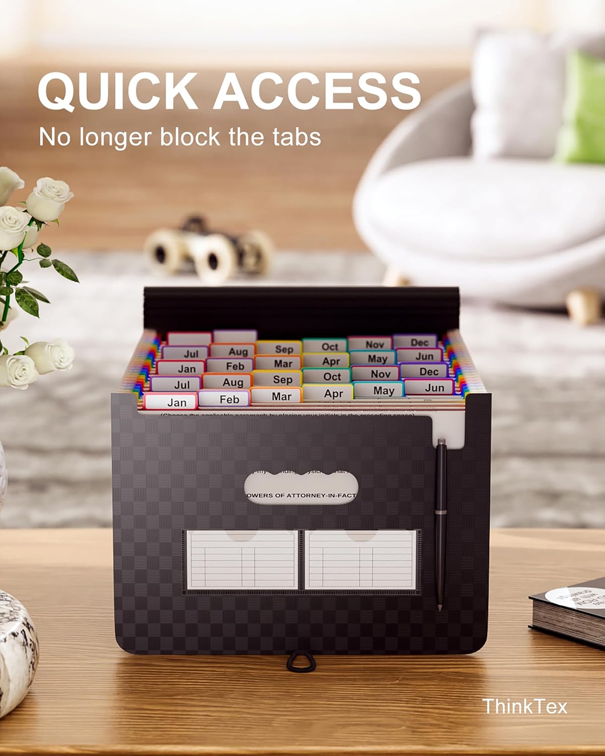 ThinkTex Accordion File Organizer, 26 Pockets Expanding File Folders, Monthly Bill Receipt Documents Organizer, A-Z Colorful Tabs, Letter/A4 Size