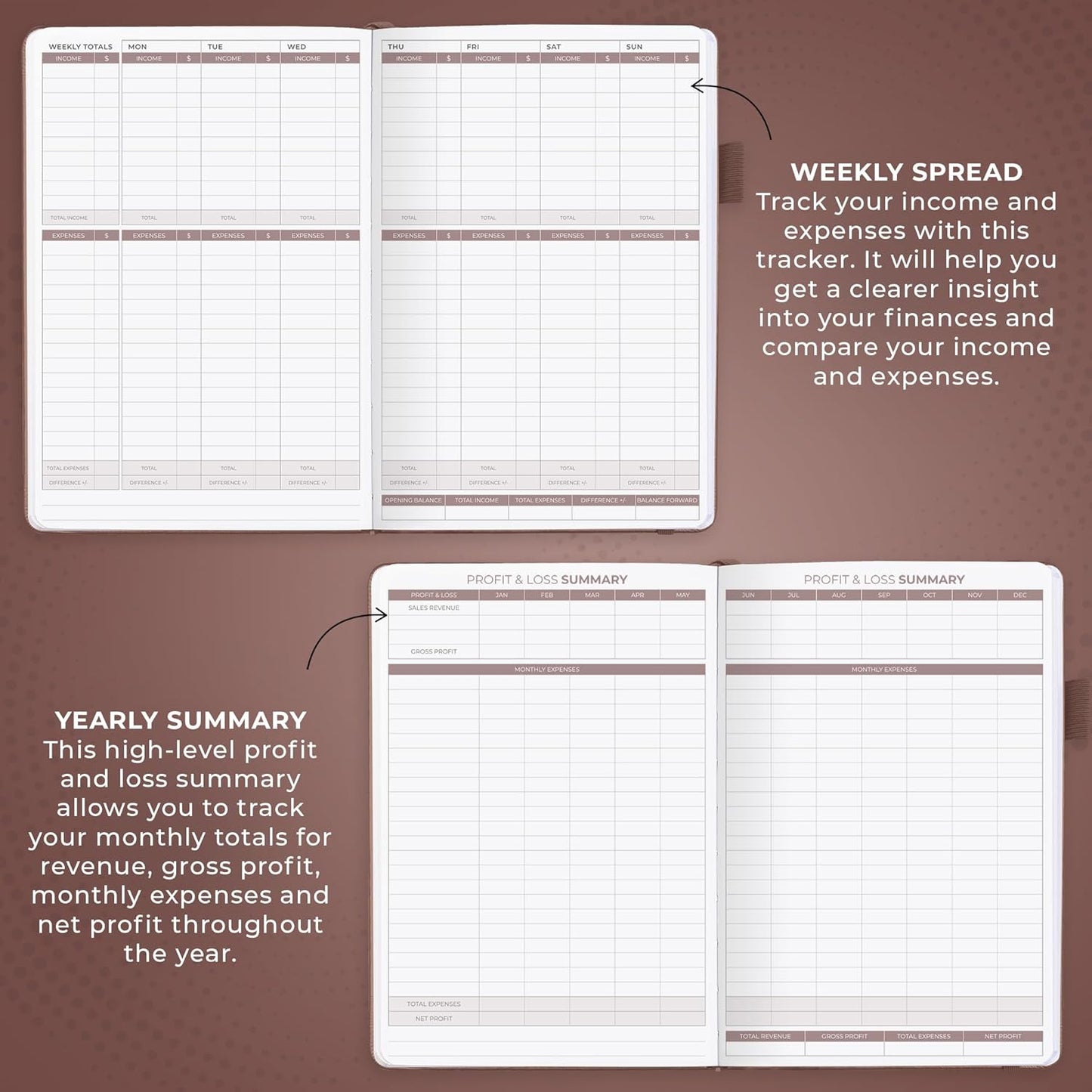 Clever Fox Income & Expense Tracker – Accounting & Bookkeeping Ledger Book for Small Business – 1-Year Record Notebook, A5 (Dark Terracotta)