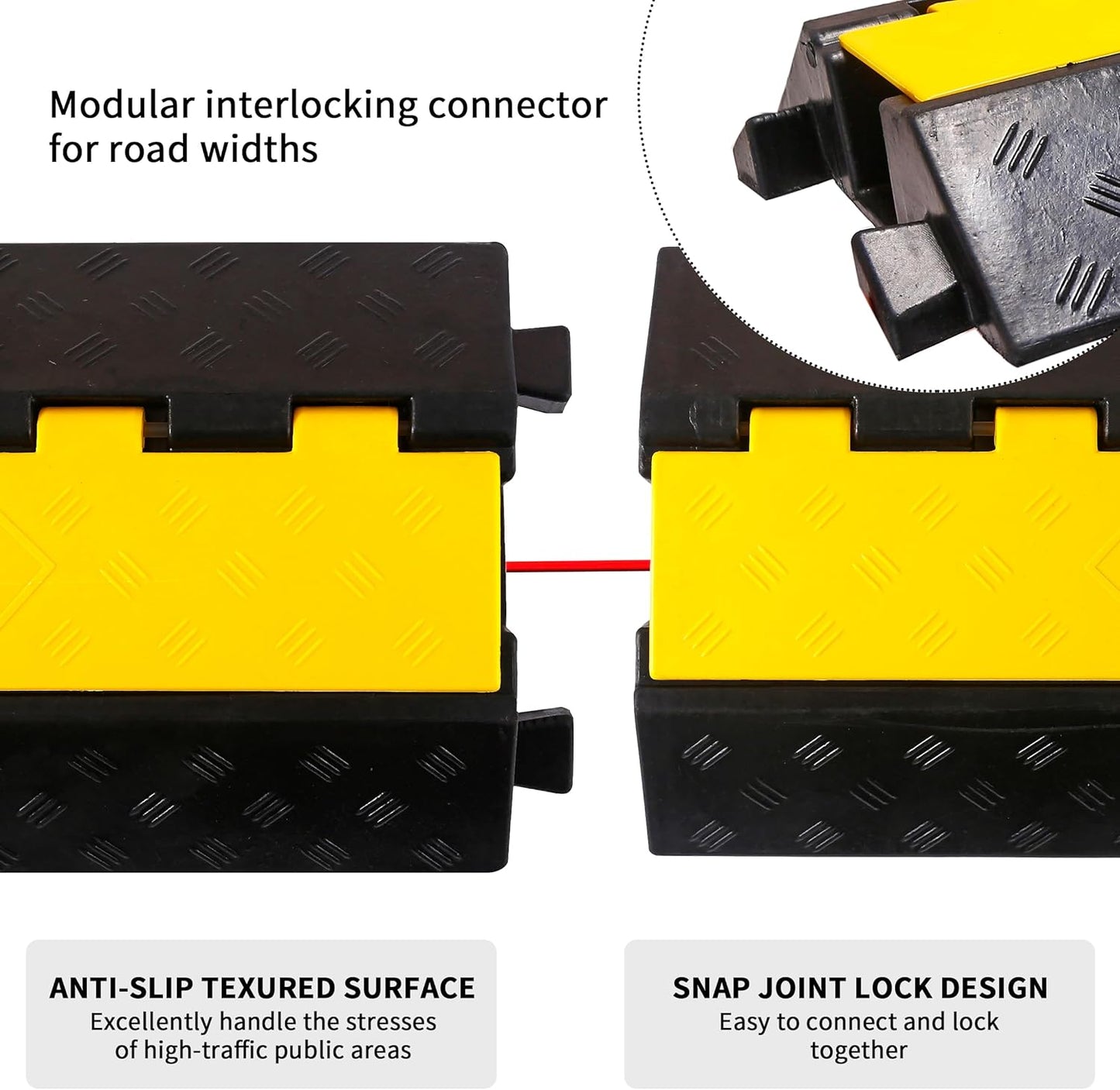 Rubber Cable Ramp Cord Cover Cable Protector Ramps Wire Hose Protective 1 Channel 22000Lbs Load Capacity Traffic Speed Bump for Asphalt Concrete Gravel Driveway, 1 Pack