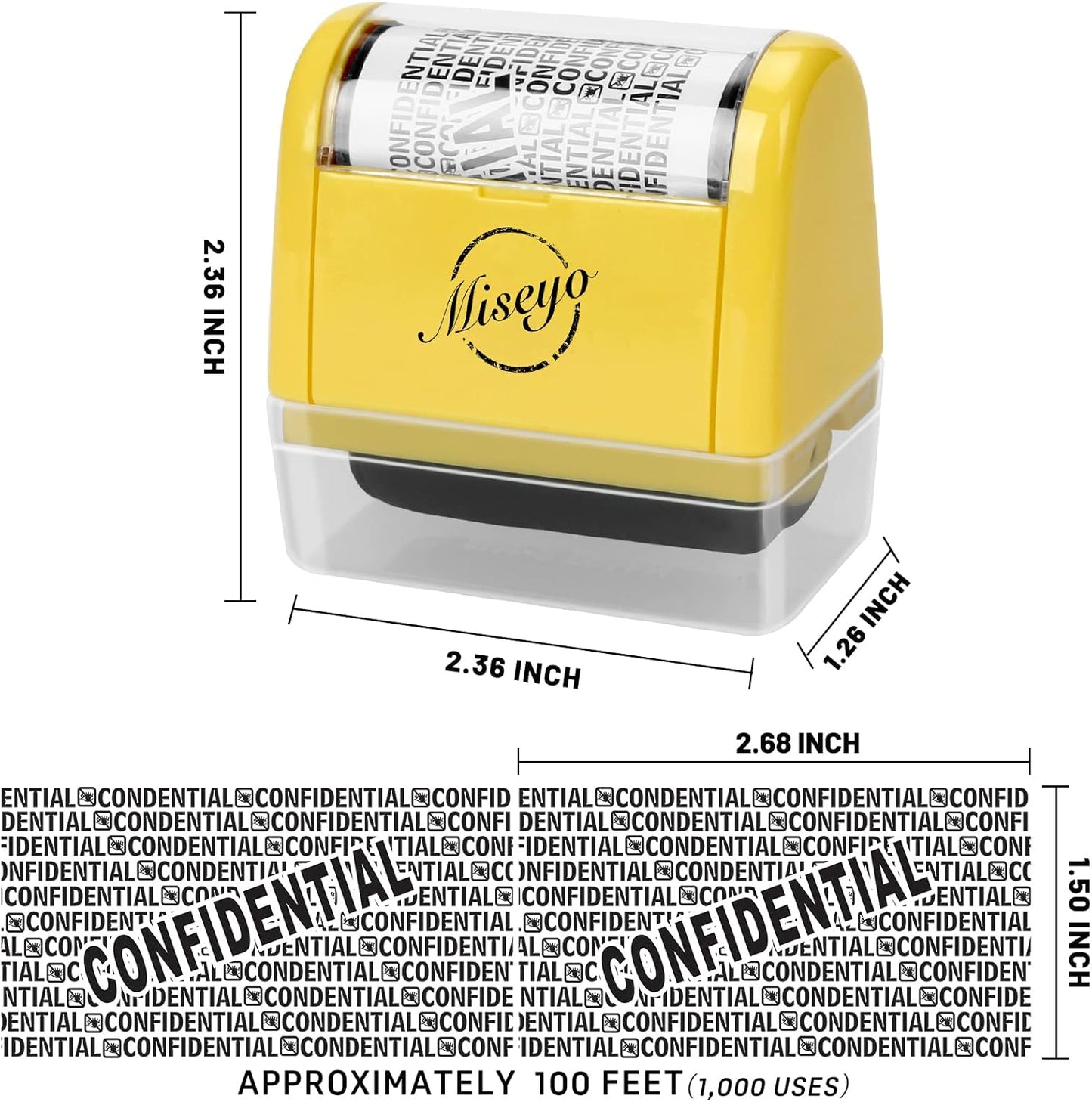 Miseyo Wide Roller Stamp Identity Theft Stamp 1.5 Inch Perfect for Privacy Protection - Yellow
