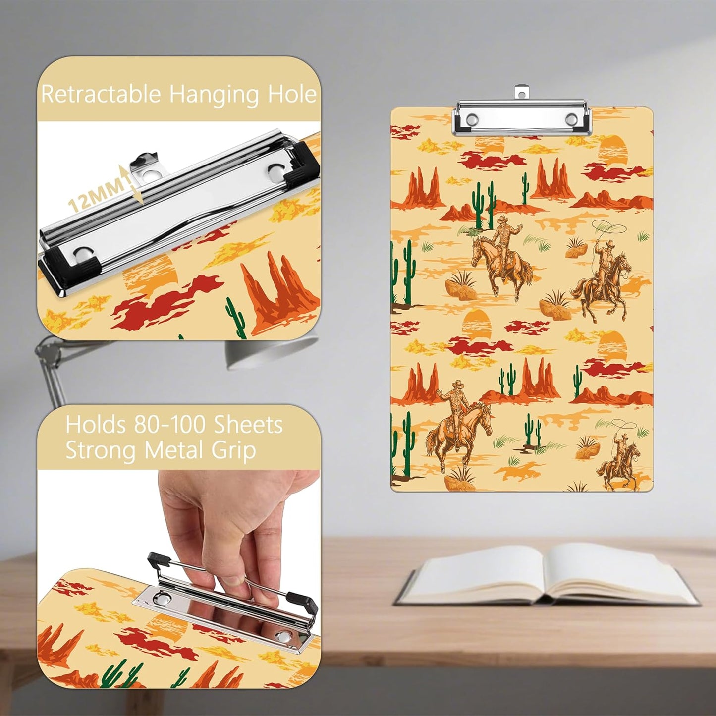 Western Cactus Plastic Clipboards,Decorative Plastic Acrylic Clipboard for Teacher Social Worker Students Office Supplies 8 * 12