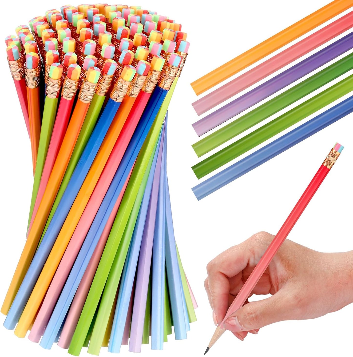 TecUnite 120 Pcs #2 HB Pencils with Eraser No 2 Unsharpened Wooden Hexagonal Pencils for Adults Gifts for School Exam art Learning Office Sketching(Gradient Color)