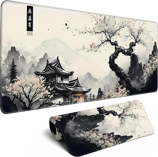Japanese Desk Mat Cherry Blossom Large Mouse Pad Gaming Mousepad Extended XL Keyboard Mat Computer Laptop Mouse Desktop Mat 31.5 X 11.8 Desk Decor
