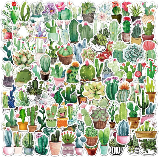 MAXLEAF 100PCS Vintage Green Plants Cactus Adhesive Stickers for Decoration Planner Phone Case Scrapbook Kids Helmets (Green Cactus)