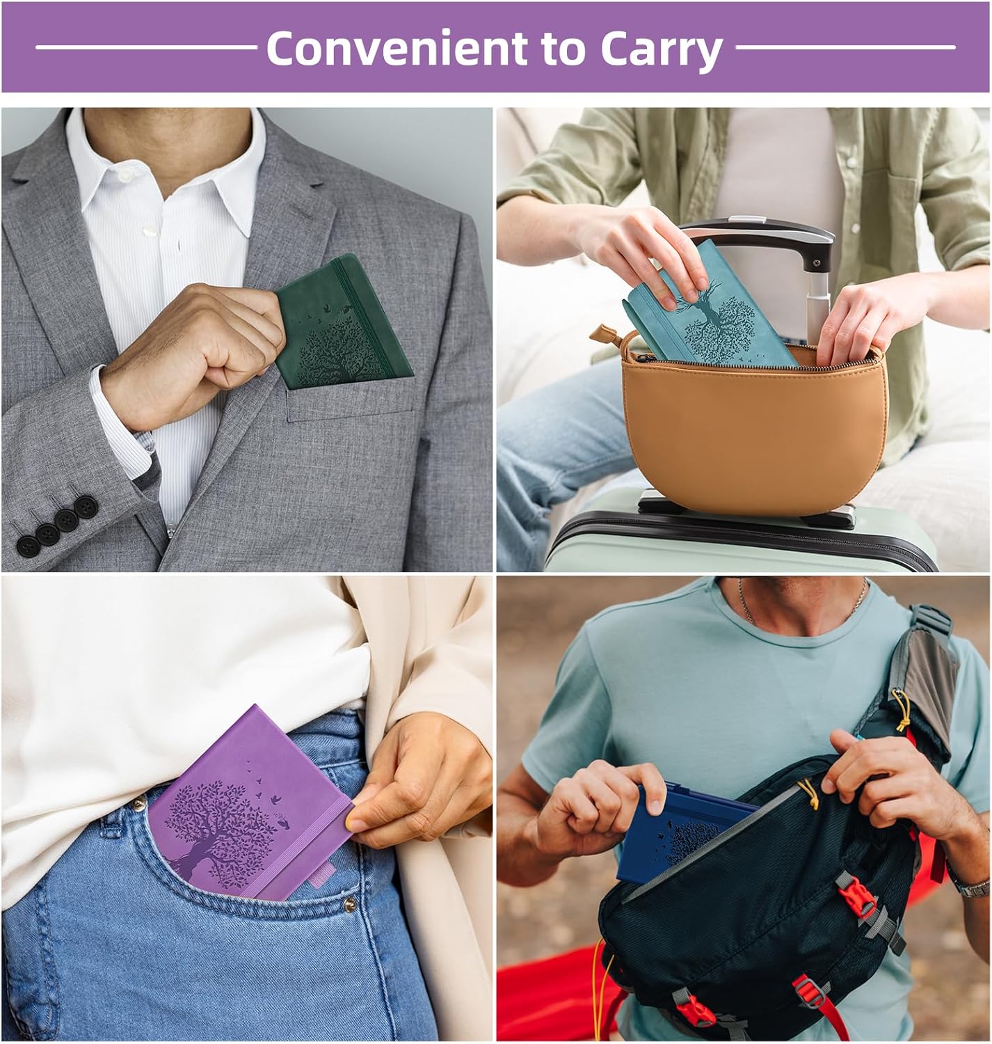 3 Pack Pocket Journaling Notebooks, A6 Small Notebook For Note Taking Journaling Notebooks Journals For Writing Mini Note Pads With Pen Holder 120 Pages 100 GSM Thick Paper-3 Purple