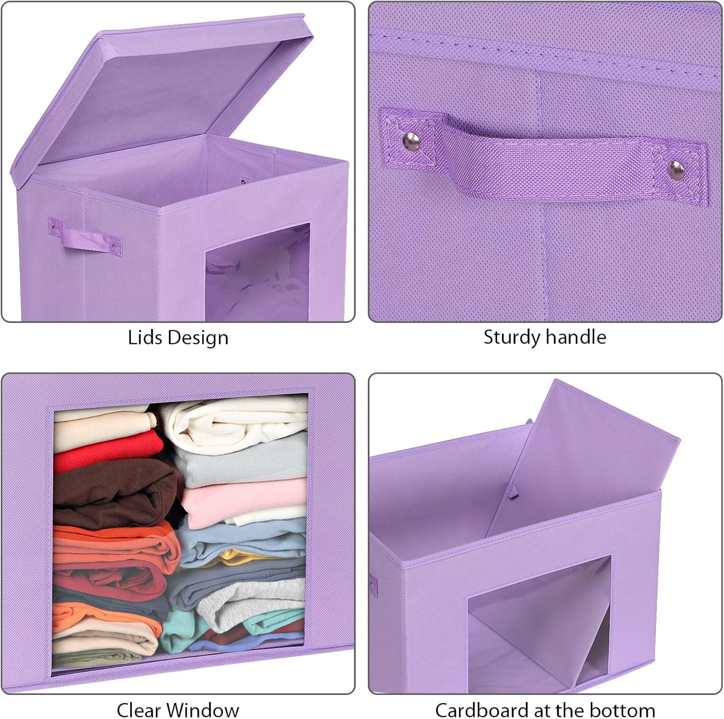Univivi Foldable Fabric Storage Boxes Large Storage Bins with Lids [4-Pack] Collapsible Storage Cubes Organizer Containers Organization Baskets for Home, Bedroom, Closet (Purple, 17“ x 12” x 12")