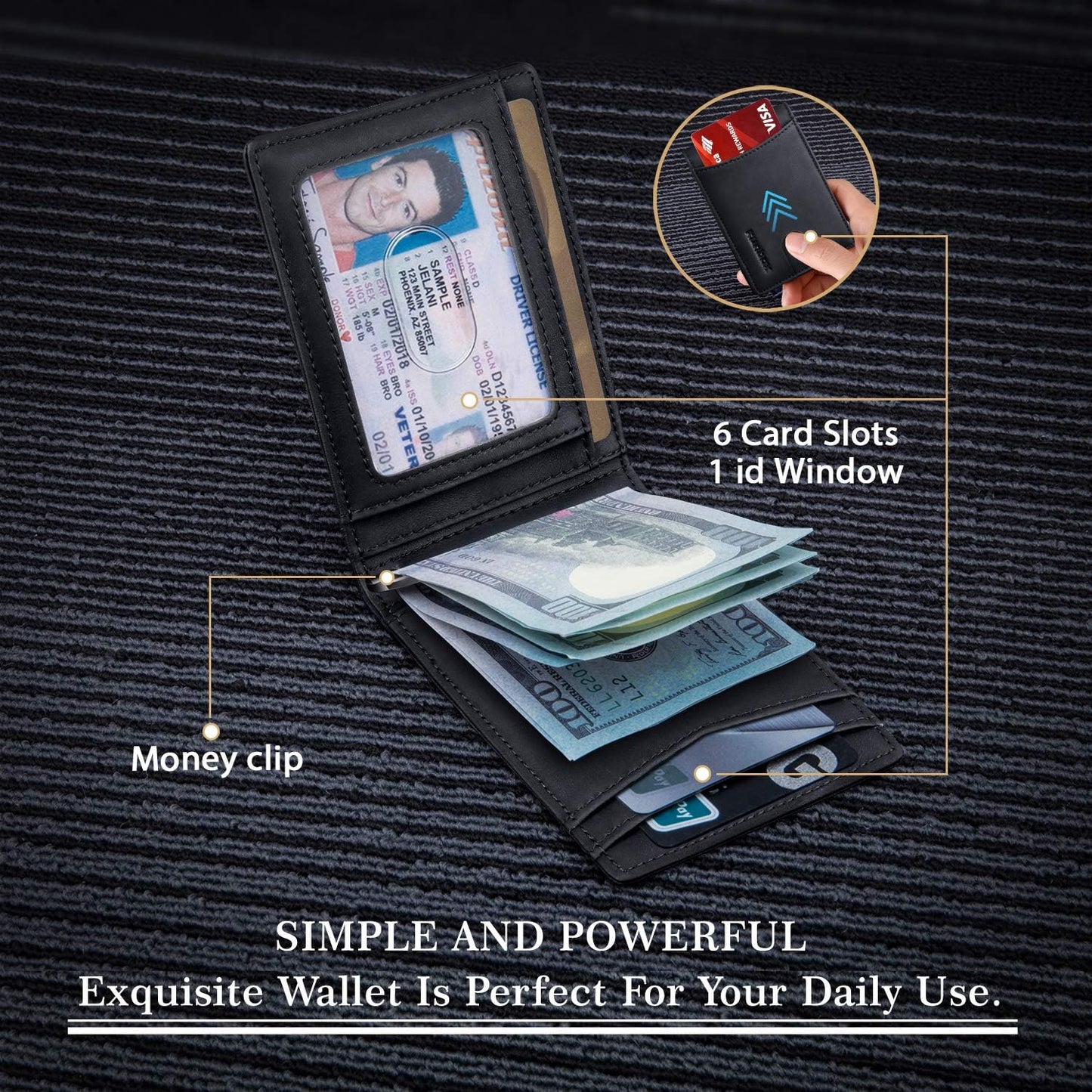Slim Wallet for Men Genuine Leather RFID Blocking Bifold Minimalist Front Pocket Mens Wallet with Money Clip Thin Gift Box