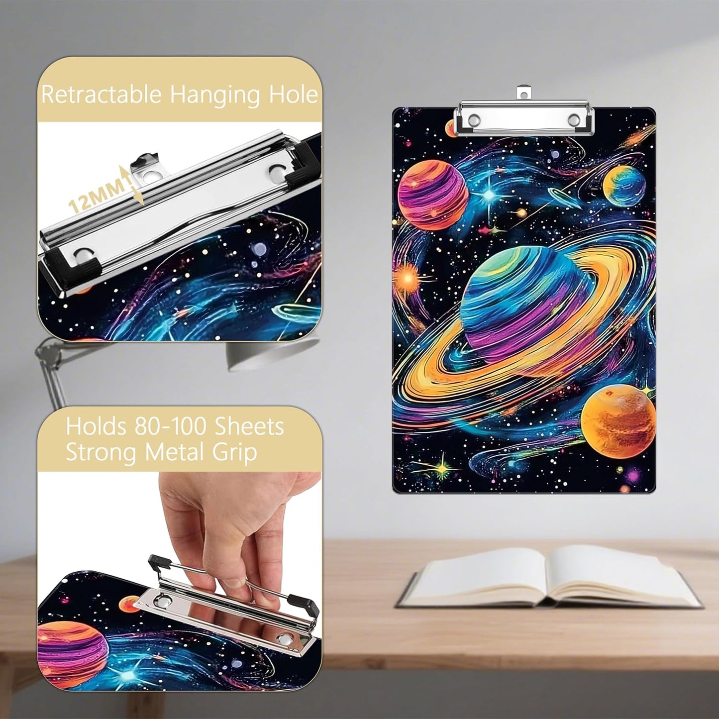 Planet Galaxy Plastic Clipboards,Decorative Plastic Acrylic Clipboard for Teacher Social Worker Students Office Supplies 8 * 12