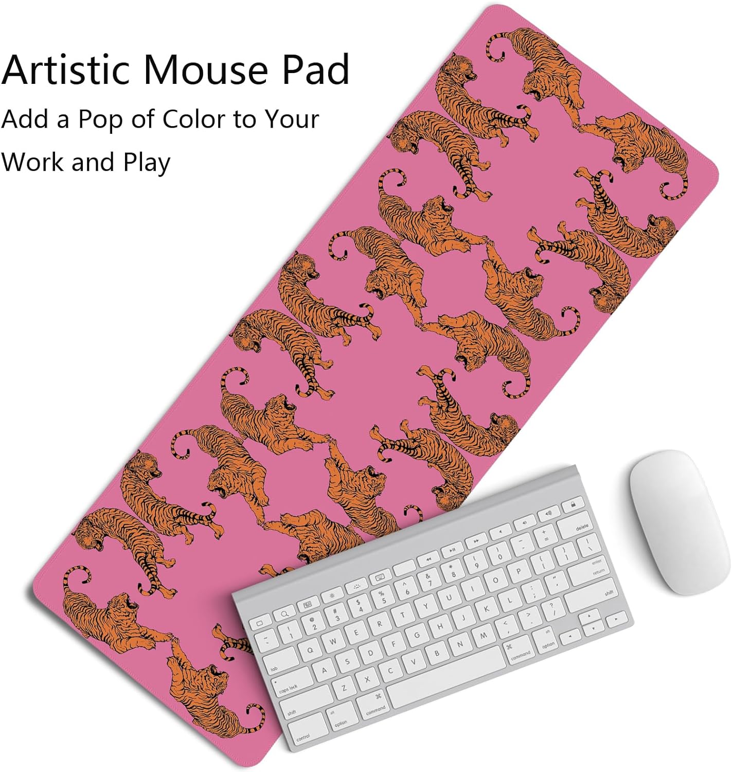 Pink Tiger Decor Desk Mat, Large Girly Cheetah Mouse Pad, Leopard Print Desk Mat for Girls Dorm Home Office Decor, Tiger Mouse Pad Desktop Decor,31.5x11.8