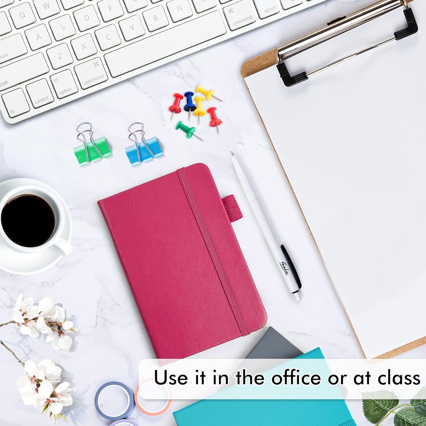 feela Pocket Notebook Journals, Mini Cute Small Hardcover College Ruled Notepad Office School Supplies, with 3 Black Pens, 3.5”x 5.5”, 3 Pack, A6, Solid Colors, Gray, Berry, Emerald