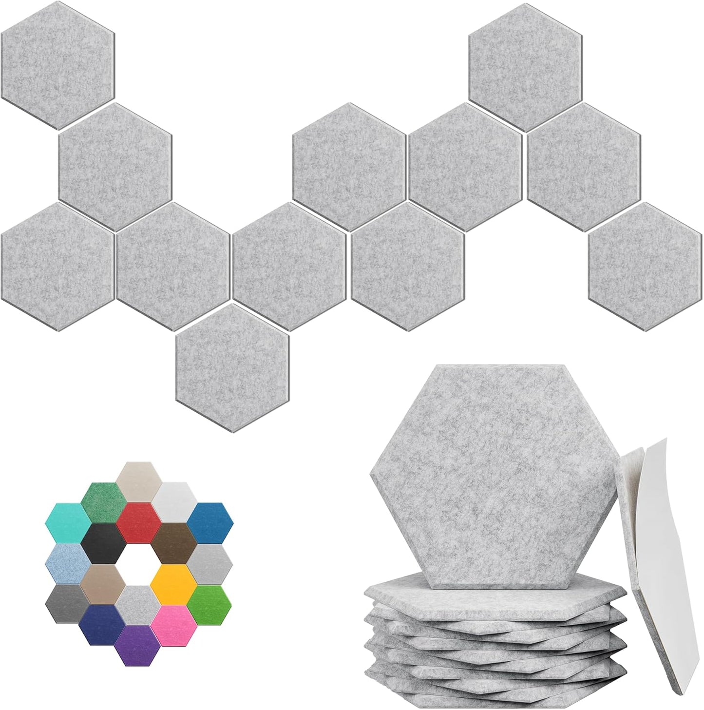 Hexagonal Acoustic Panels-18 Pack High-Density Sound Absorbing Panels 12"X10"X0.4" for Enhanced Noise Reduction, DIY Design, Idea for Studios, Offices, and Home Theaters(Silver Gray)