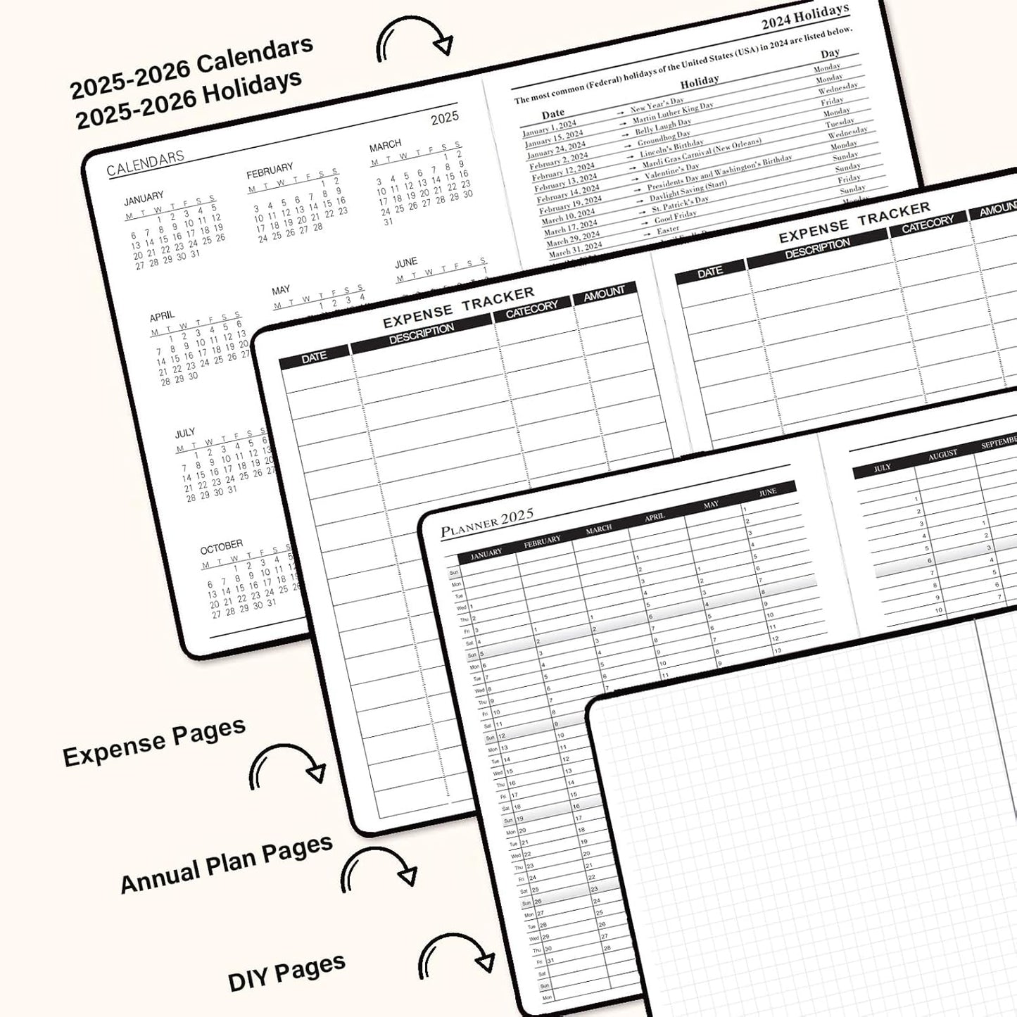 Benkaim Academic Daily Planner 2025-2026 One Page A Day (8.5"x5.8"), Calendar Book with Hourly Schedule, Appointment Book July 2025 to June 2026 Hard Cover (Black)